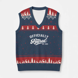 Officially Retired 2025 V-Neck Knit Sweater Vest Vintage Retirement TS10 Navy Red Print Your Wear