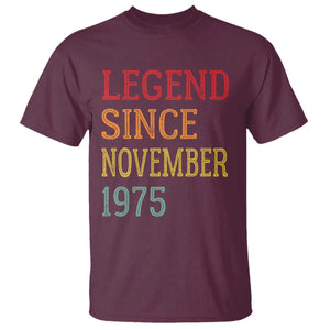 Legend Since November 1975 T Shirt Vintage Retro 50th Birthday Gifts TS10 Maroon Print Your Wear