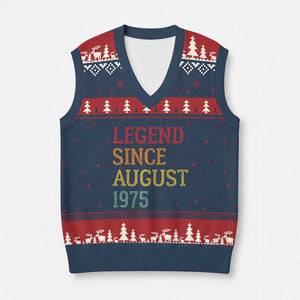Legend Since August 1975 V-Neck Knit Sweater Vest Vintage Retro 50th Birthday Gifts TS10 Navy Red Print Your Wear