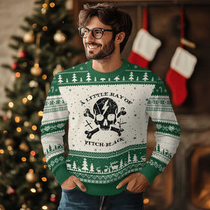 A Little Ray of Pitch Black Ugly Christmas Sweater Dark Humor Sarcastic Halloween Spooky Skull TS10 Beige Green Print Your Wear