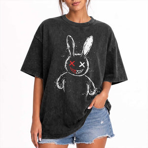 Creepy Cute Bunny Washed Cotton T-Shirt Rabbit Alt Goth Grunge Horror Aesthetic