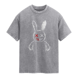 Creepy Cute Bunny Washed Cotton T-Shirt Rabbit Alt Goth Grunge Horror Aesthetic