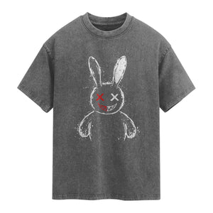Creepy Cute Bunny Washed Cotton T-Shirt Rabbit Alt Goth Grunge Horror Aesthetic
