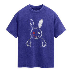 Creepy Cute Bunny Washed Cotton T-Shirt Rabbit Alt Goth Grunge Horror Aesthetic