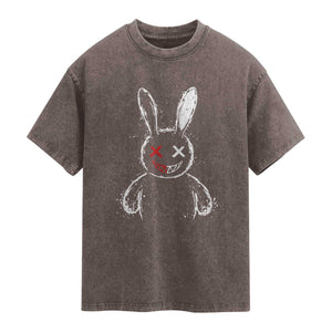 Creepy Cute Bunny Washed Cotton T-Shirt Rabbit Alt Goth Grunge Horror Aesthetic