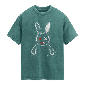 Creepy Cute Bunny Washed Cotton T-Shirt Rabbit Alt Goth Grunge Horror Aesthetic
