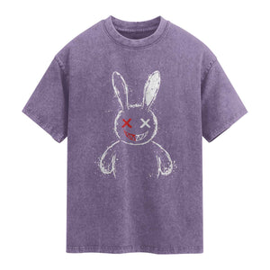 Creepy Cute Bunny Washed Cotton T-Shirt Rabbit Alt Goth Grunge Horror Aesthetic