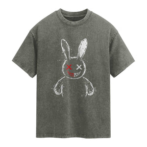 Creepy Cute Bunny Washed Cotton T-Shirt Rabbit Alt Goth Grunge Horror Aesthetic