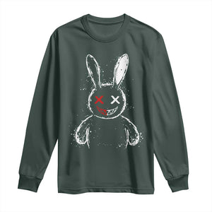 Creepy Cute Bunny Long Sleeve Shirt Rabbit Alt Goth Grunge Horror Aesthetic TS10 Dark Forest Green Print Your Wear