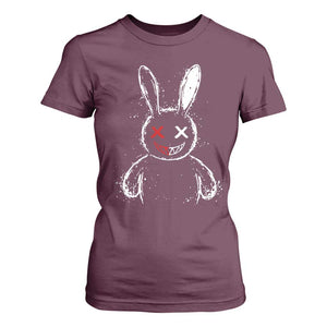 Creepy Cute Bunny T Shirt For Women Rabbit Alt Goth Grunge Horror Aesthetic TS10 Maroon Print Your Wear
