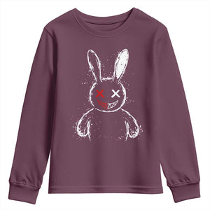 Creepy Cute Bunny Youth Sweatshirt Rabbit Alt Goth Grunge Horror Aesthetic TS10 Maroon Print Your Wear