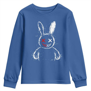 Creepy Cute Bunny Youth Sweatshirt Rabbit Alt Goth Grunge Horror Aesthetic TS10 Royal Blue Print Your Wear