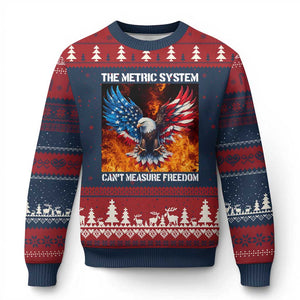 Funny Bald Eagle 4th of July Ugly Christmas Sweater The Metric System Cant Measure Freedom American Flag TS10 Navy Red Print Your Wear