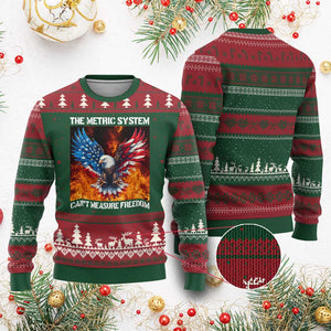 Funny Bald Eagle 4th of July Ugly Christmas Sweater The Metric System Cant Measure Freedom American Flag TS10 Red Green Print Your Wear