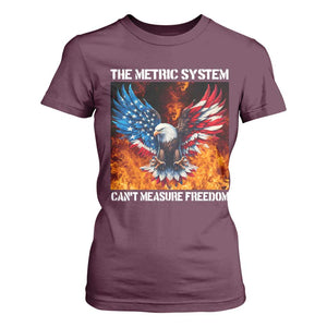 Funny Bald Eagle 4th of July T Shirt For Women The Metric System Cant Measure Freedom American Flag TS10 Maroon Print Your Wear