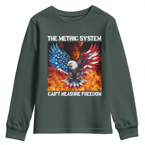 Funny Bald Eagle 4th of July Youth Sweatshirt The Metric System Cant Measure Freedom American Flag TS10 Dark Forest Green Print Your Wear