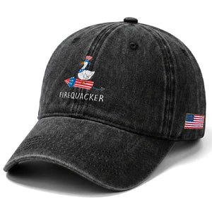 Funny July 4th Goose Washed Cotton Baseball Cap Patriotic Goose Firework Firequacker Independence Day TS10 Print Your Wear