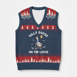 Funny Silly Goose V-Neck Knit Sweater Vest Goose On The Loose Animal Humor TS10 Navy Red Print Your Wear