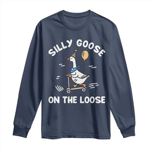 Funny Silly Goose Long Sleeve Shirt Goose On The Loose Animal Humor TS10 Navy Print Your Wear
