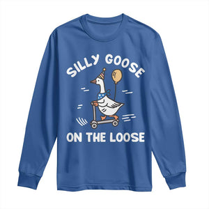 Funny Silly Goose Long Sleeve Shirt Goose On The Loose Animal Humor TS10 Royal Blue Print Your Wear