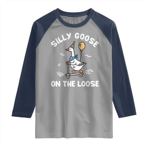 Funny Silly Goose Raglan Shirt Goose On The Loose Animal Humor TS10 Sport Gray Navy Print Your Wear
