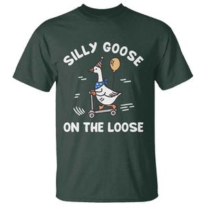 Funny Silly Goose T Shirt Goose On The Loose Animal Humor TS10 Dark Forest Green Print Your Wear