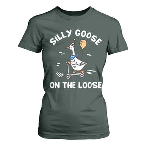 Funny Silly Goose T Shirt For Women Goose On The Loose Animal Humor TS10 Dark Forest Green Print Your Wear
