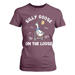 Funny Silly Goose T Shirt For Women Goose On The Loose Animal Humor TS10 Maroon Print Your Wear