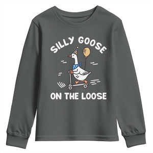 Funny Silly Goose Youth Sweatshirt Goose On The Loose Animal Humor TS10 Dark Heather Print Your Wear