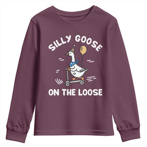 Funny Silly Goose Youth Sweatshirt Goose On The Loose Animal Humor TS10 Maroon Print Your Wear