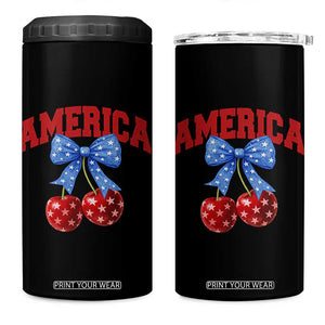America Cherry Coquette Bow 4 in 1 Can Cooler Tumbler 4th of July Patriotic TS10 One Size: 16 oz Black Print Your Wear