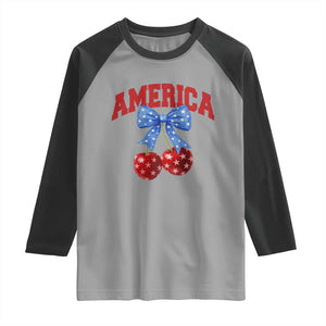 America Cherry Coquette Bow Raglan Shirt 4th of July Patriotic TS10 Sport Gray Black Print Your Wear