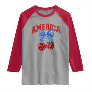 America Cherry Coquette Bow Raglan Shirt 4th of July Patriotic TS10 Sport Gray Red Print Your Wear