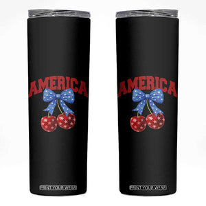 America Cherry Coquette Bow Skinny Tumbler 4th of July Patriotic TS10 Black Print Your Wear