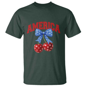 America Cherry Coquette Bow T Shirt 4th of July Patriotic TS10 Dark Forest Green Print Your Wear