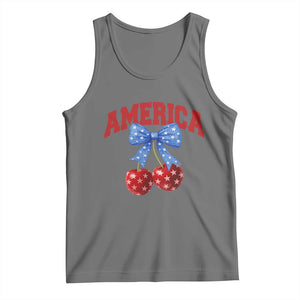 America Cherry Coquette Bow Tank Top 4th of July Patriotic TS10 Black Heather Print Your Wear