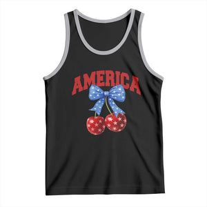 America Cherry Coquette Bow Tank Top 4th of July Patriotic TS10 Black Athletic Heather Print Your Wear
