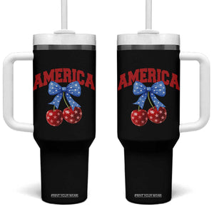 America Cherry Coquette Bow Tumbler With Handle 4th of July Patriotic TS10 One Size: 40 oz Black Print Your Wear