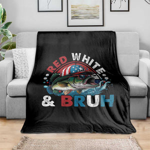 Funny Fishing Throw Blanket Red White Bruh Fisherman Gift American Flag TS10 Print Your Wear