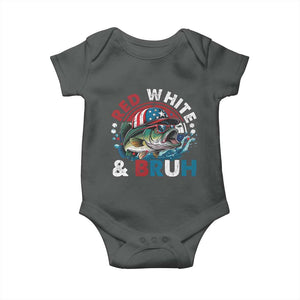 Funny Fishing Baby Onesie Red White Bruh Fisherman Gift American Flag TS10 Dark Heather Print Your Wear