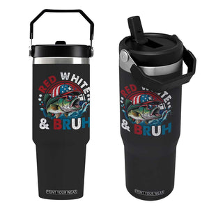 Funny Fishing Flip Straw Tumbler Red White Bruh Fisherman Gift American Flag TS10 One Size: 30 oz Black Print Your Wear