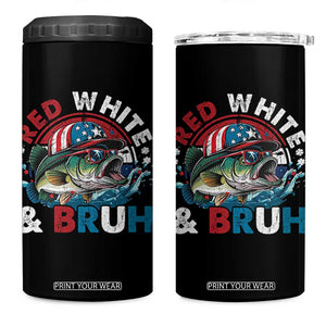 Funny Fishing 4 in 1 Can Cooler Tumbler Red White Bruh Fisherman Gift American Flag TS10 One Size: 16 oz Black Print Your Wear