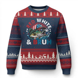 Funny Fishing Ugly Christmas Sweater Red White Bruh Fisherman Gift American Flag TS10 Navy Red Print Your Wear
