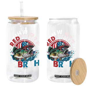 Funny Fishing Glass Can Red White Bruh Fisherman Gift American Flag TS10 Print Your Wear