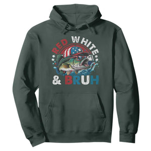 Funny Fishing Hoodie Red White Bruh Fisherman Gift American Flag TS10 Dark Forest Green Print Your Wear
