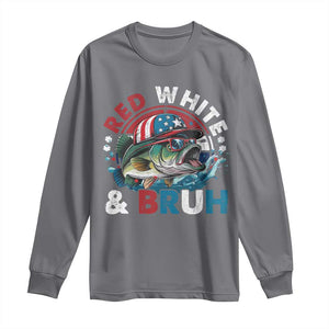 Funny Fishing Long Sleeve Shirt Red White Bruh Fisherman Gift American Flag TS10 Charcoal Print Your Wear