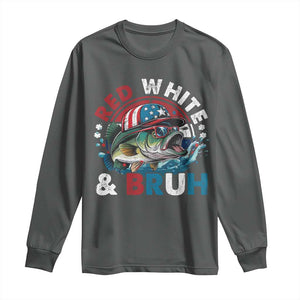 Funny Fishing Long Sleeve Shirt Red White Bruh Fisherman Gift American Flag TS10 Dark Heather Print Your Wear