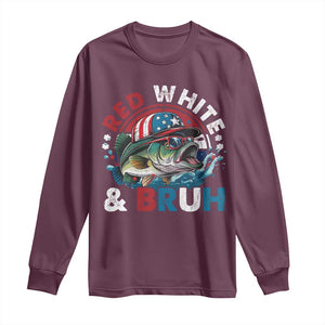Funny Fishing Long Sleeve Shirt Red White Bruh Fisherman Gift American Flag TS10 Maroon Print Your Wear