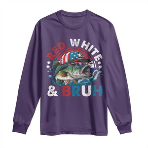 Funny Fishing Long Sleeve Shirt Red White Bruh Fisherman Gift American Flag TS10 Purple Print Your Wear