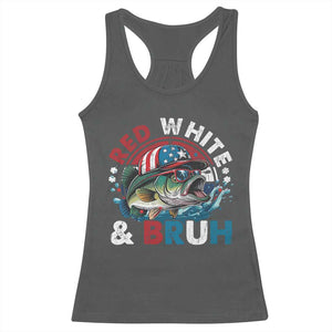 Funny Fishing Racerback Tank Top Red White Bruh Fisherman Gift American Flag TS10 Dark Heather Print Your Wear